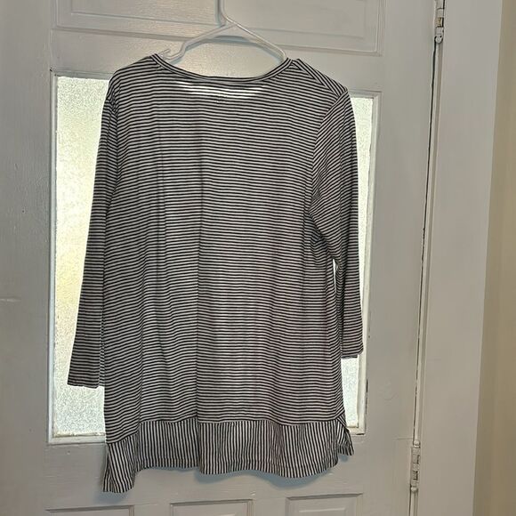 Lands End Women’s Black and White Striped 3/4 Length Sleeves Size Large - Picture 5 of 5